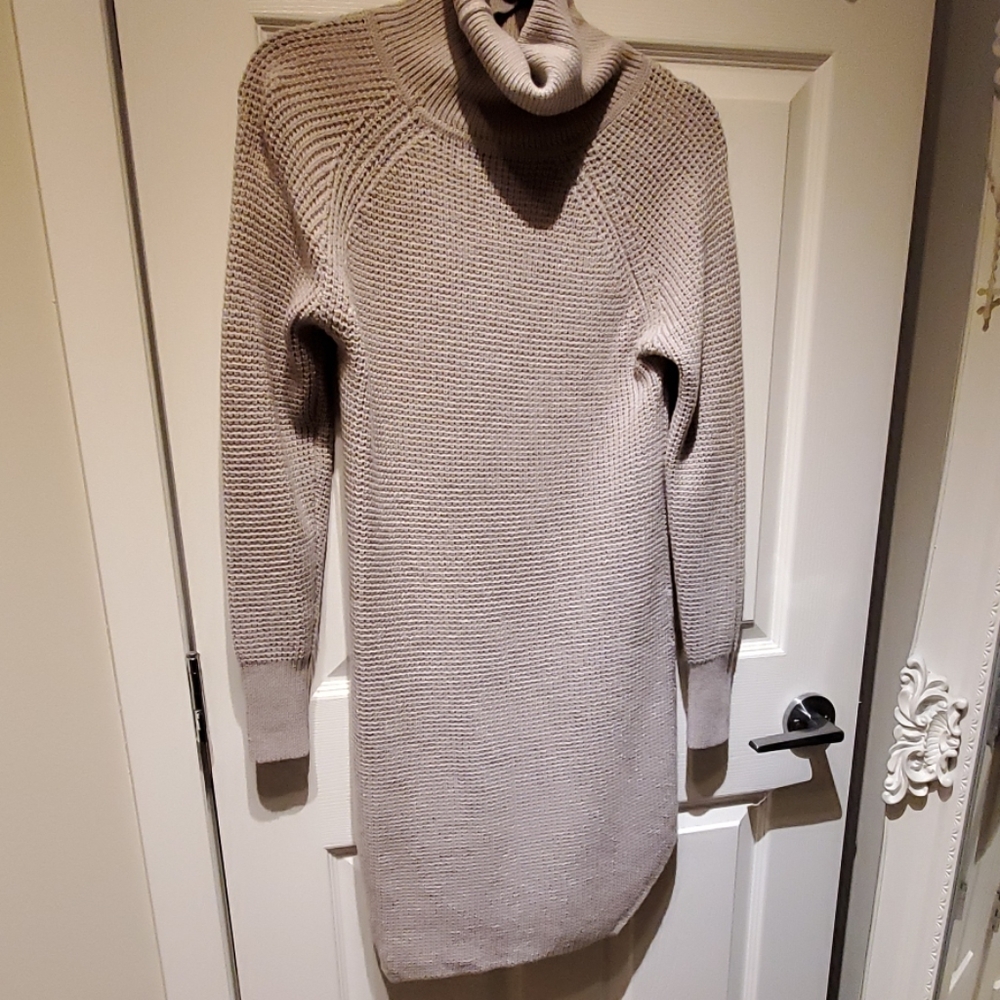 Grey Turtleneck Knit Dress